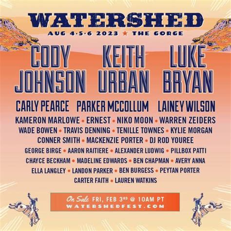 The iconic Watershed Festival will make its triumphant return to George, Washington on August 2-4, 2024. . Participation lineup for 2023 watershed